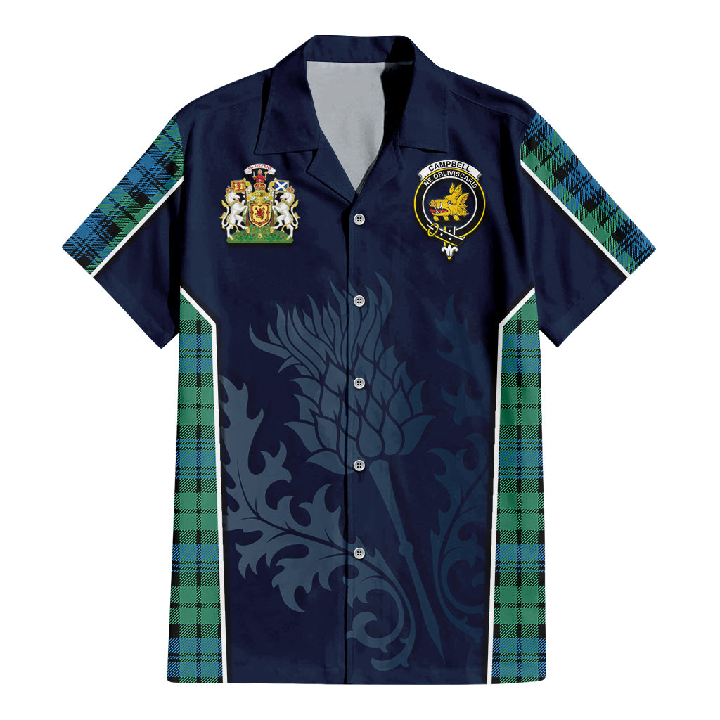 Tartan Vibes Clothing Campbell Ancient 01 Tartan Short Sleeve Button Up Shirt with Family Crest and Scottish Thistle Vibes Sport Style