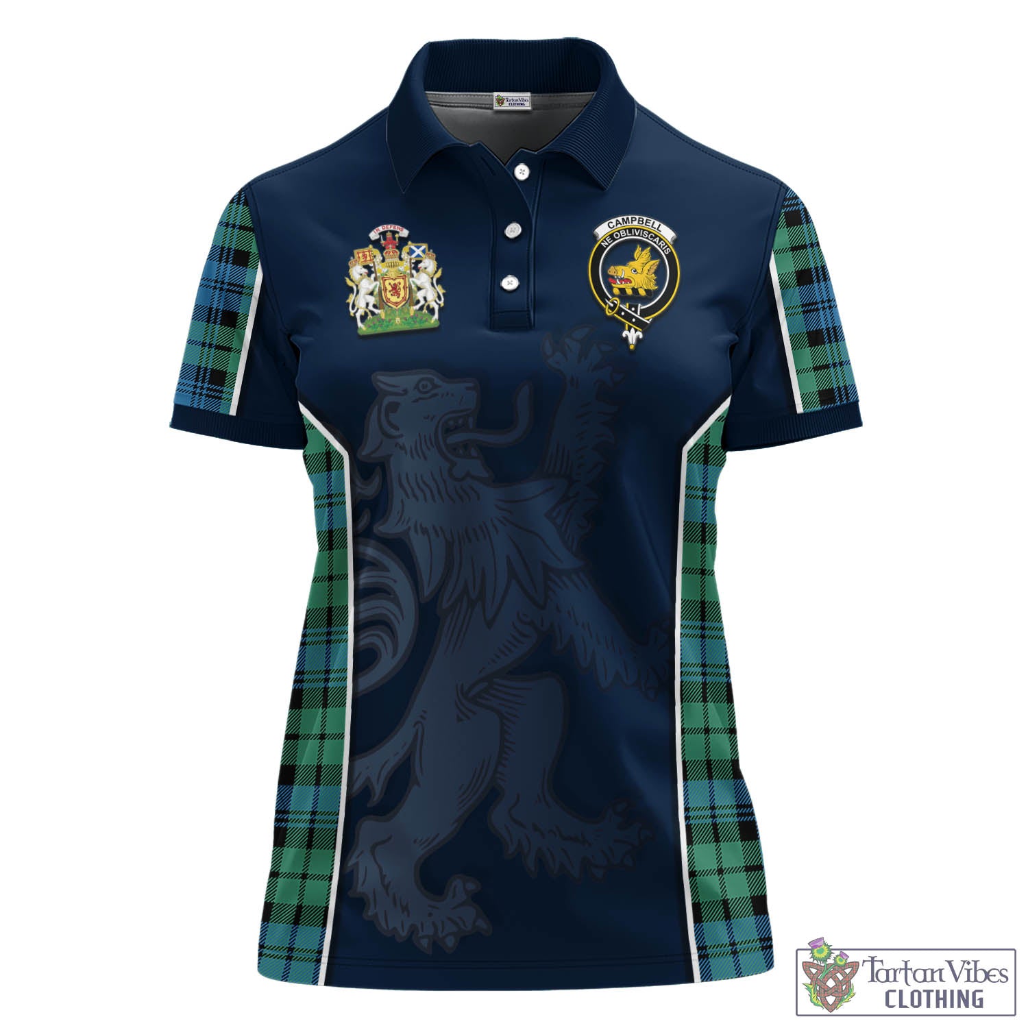 Tartan Vibes Clothing Campbell Ancient 01 Tartan Women's Polo Shirt with Family Crest and Lion Rampant Vibes Sport Style