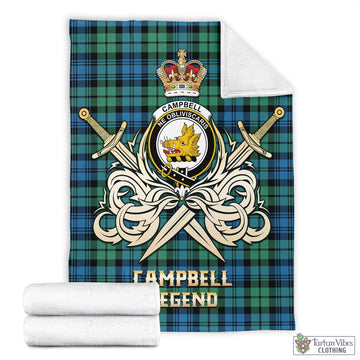 Campbell Ancient 01 Tartan Blanket with Clan Crest and the Golden Sword of Courageous Legacy