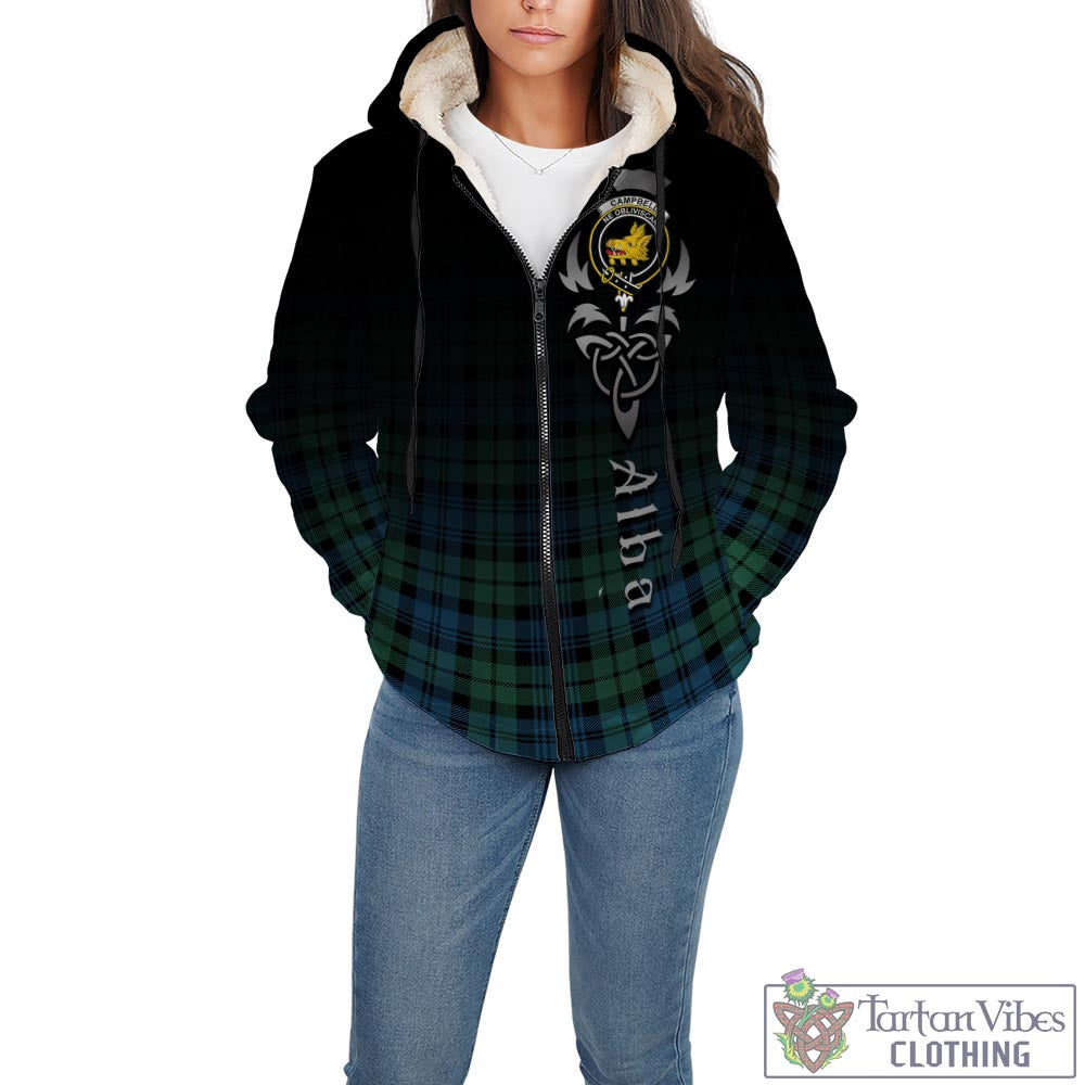 Tartan Vibes Clothing Campbell Ancient 01 Tartan Sherpa Hoodie Featuring Alba Gu Brath Family Crest Celtic Inspired