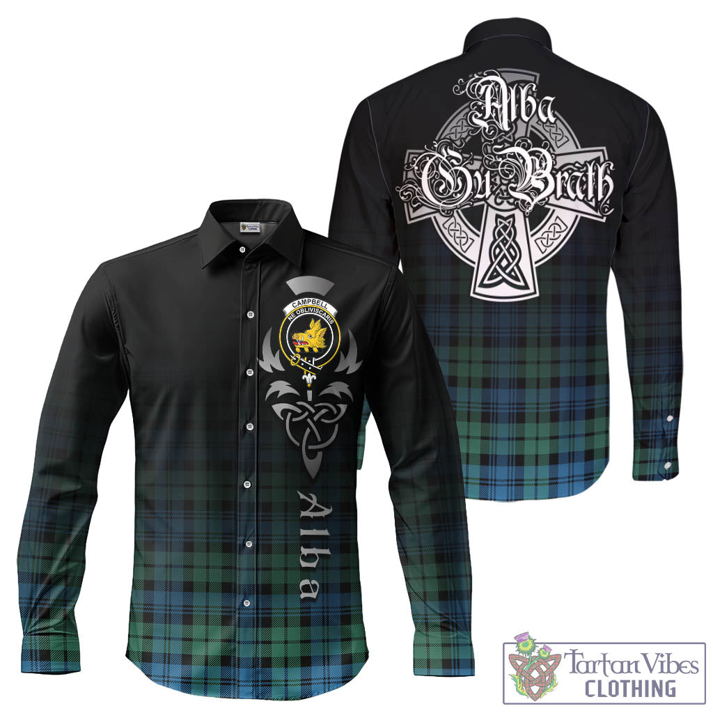 Tartan Vibes Clothing Campbell Ancient 01 Tartan Long Sleeve Button Up Featuring Alba Gu Brath Family Crest Celtic Inspired