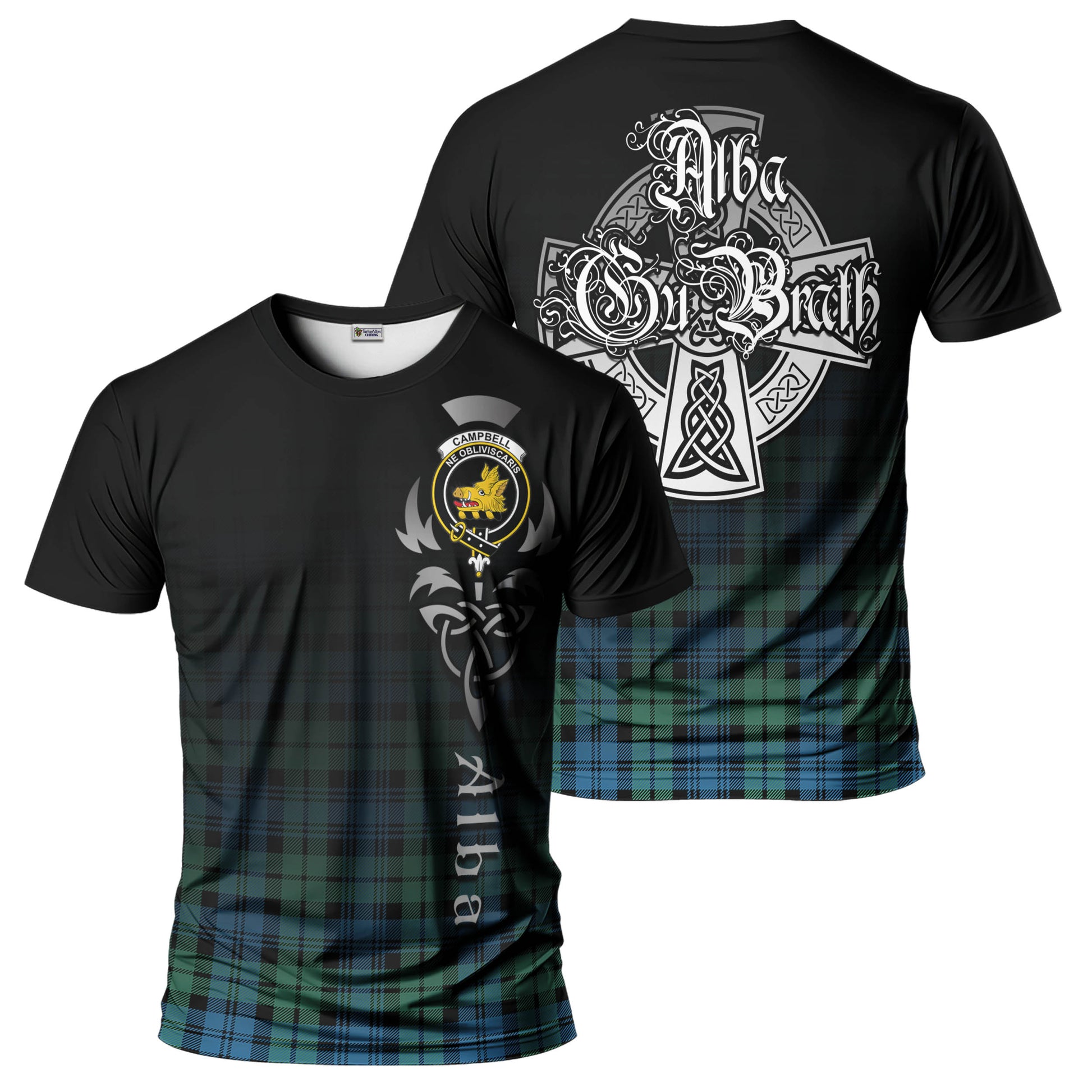 Tartan Vibes Clothing Campbell Ancient 01 Tartan T-Shirt Featuring Alba Gu Brath Family Crest Celtic Inspired