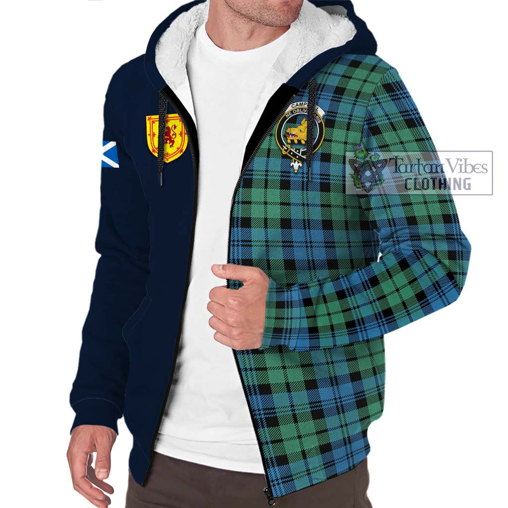 Tartan Vibes Clothing Campbell Ancient 01 Tartan Sherpa Hoodie with Scottish Lion Royal Arm Half Style