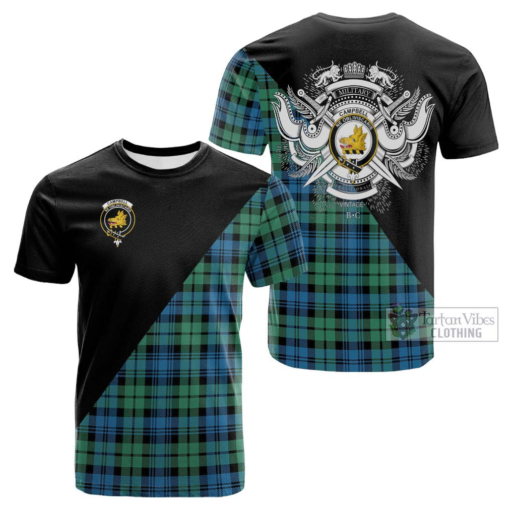 Tartan Vibes Clothing Campbell Ancient 01 Tartan Cotton T-shirt with Family Crest and Military Logo Style