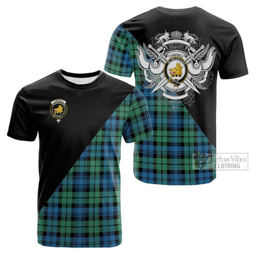 Campbell Ancient 01 Tartan Cotton T-shirt with Family Crest and Military Logo Style