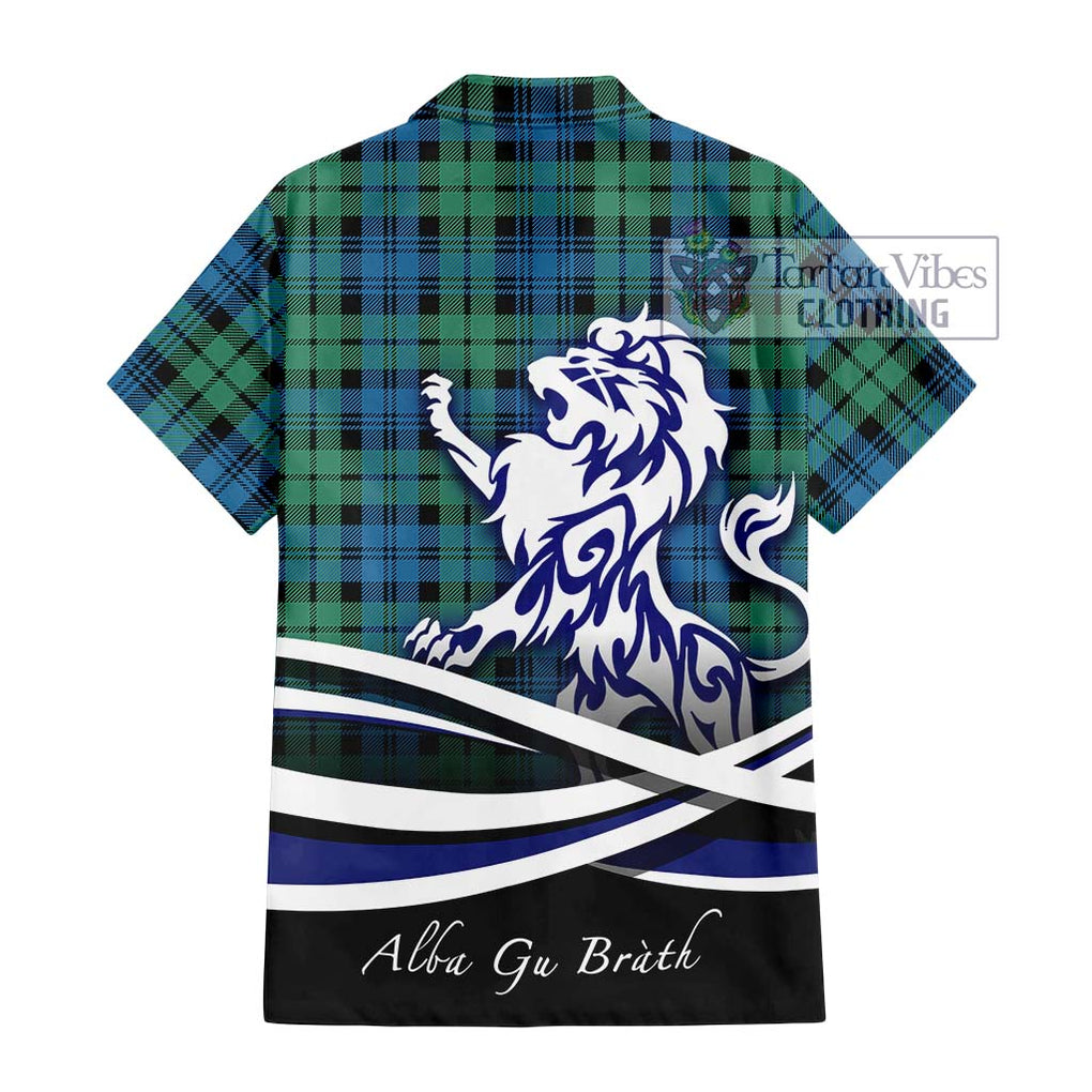 Campbell Ancient 01 Tartan Short Sleeve Button Shirt with Alba Gu Brath Regal Lion Emblem - Tartanvibesclothing Shop