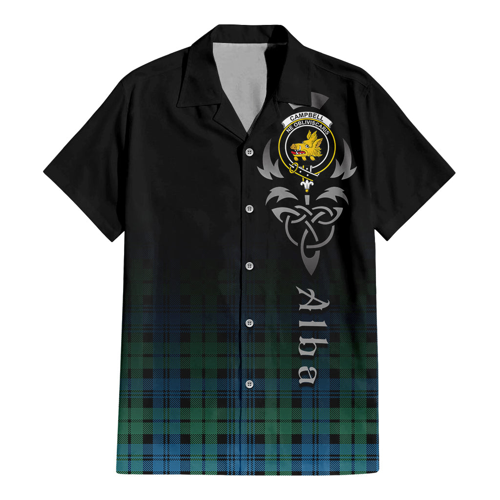 Tartan Vibes Clothing Campbell Ancient 01 Tartan Short Sleeve Button Up Featuring Alba Gu Brath Family Crest Celtic Inspired