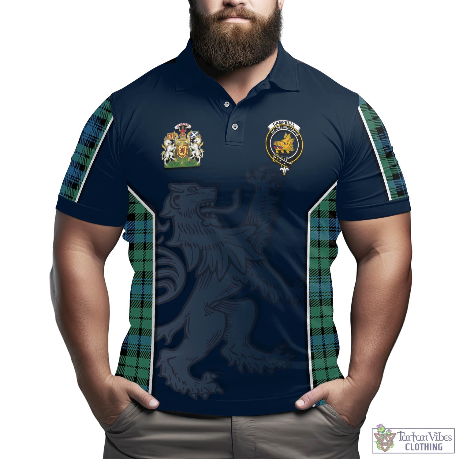 Tartan Vibes Clothing Campbell Ancient 01 Tartan Men's Polo Shirt with Family Crest and Lion Rampant Vibes Sport Style