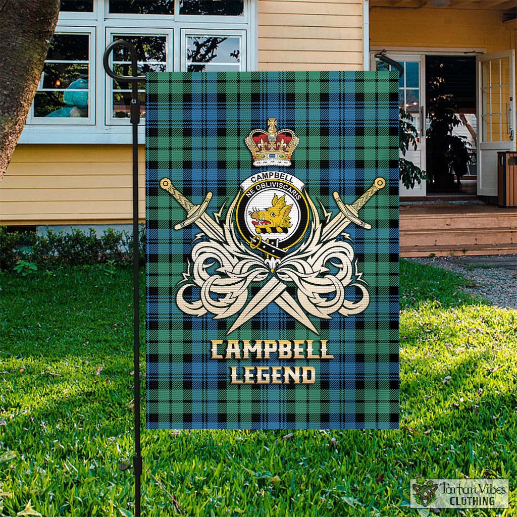 Tartan Vibes Clothing Campbell Ancient 01 Tartan Flag with Clan Crest and the Golden Sword of Courageous Legacy