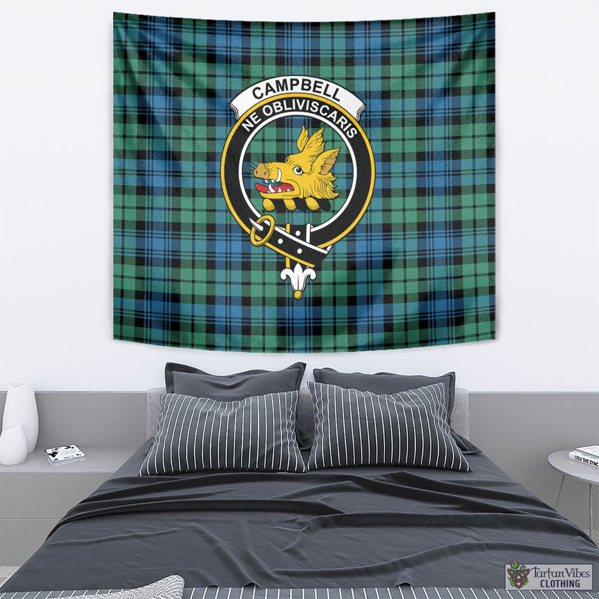 Tartan Vibes Clothing Campbell Ancient 01 Tartan Tapestry Wall Hanging and Home Decor for Room with Family Crest