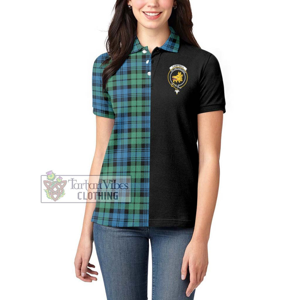 Campbell Ancient 01 Tartan Women's Polo Shirt with Family Crest and Half Of Me Style - Tartanvibesclothing Shop