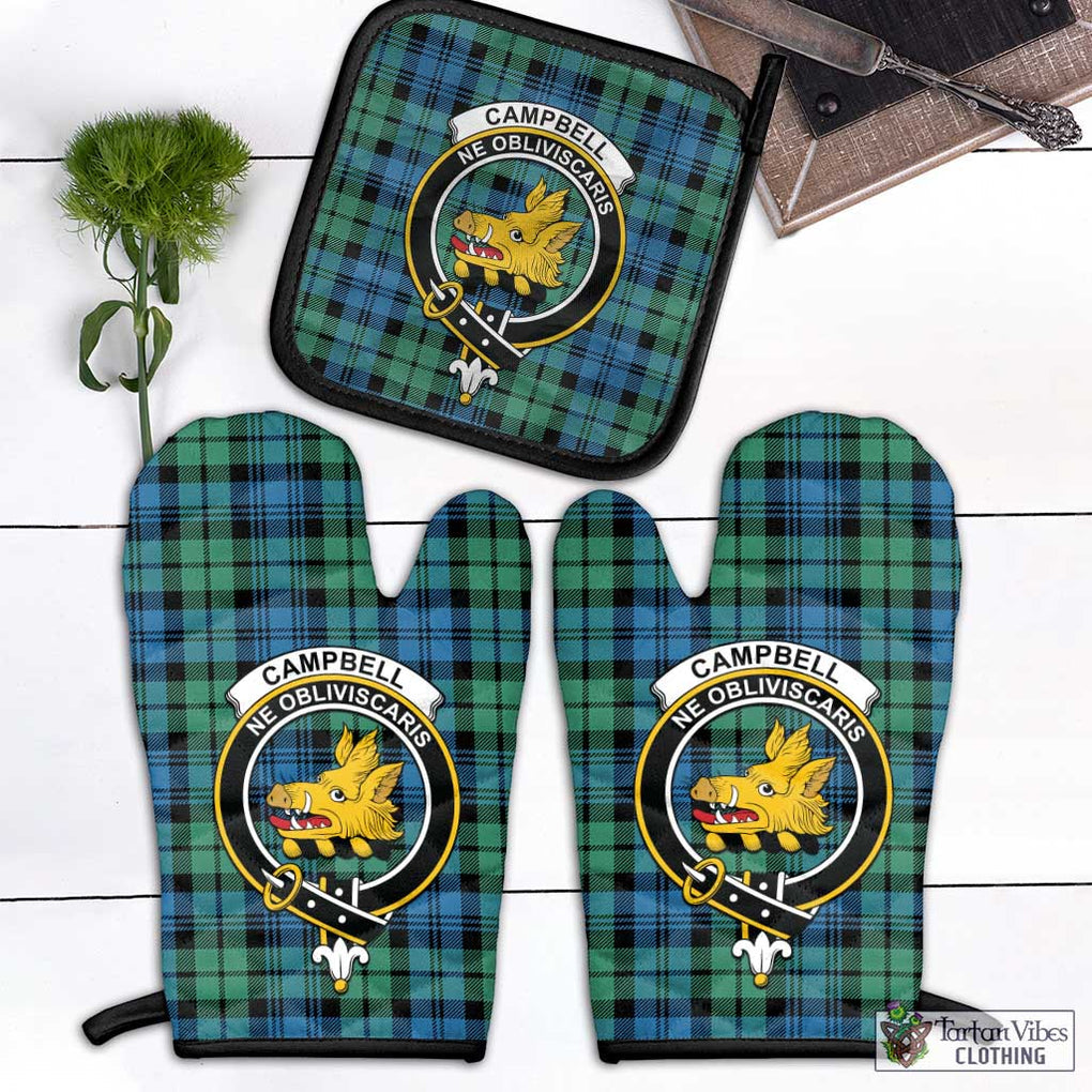 Campbell Ancient 01 Tartan Combo Oven Mitt & Pot-Holder with Family Crest Combo 1 Oven Mitt & 1 Pot-Holder Black - Tartan Vibes Clothing