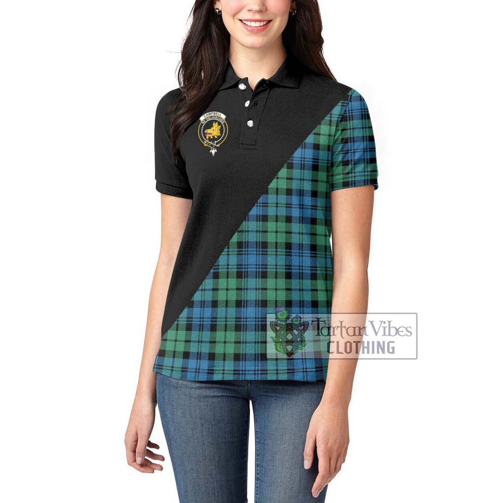 Campbell Ancient 01 Tartan Women's Polo Shirt with Family Crest and Military Logo Style - Tartanvibesclothing Shop