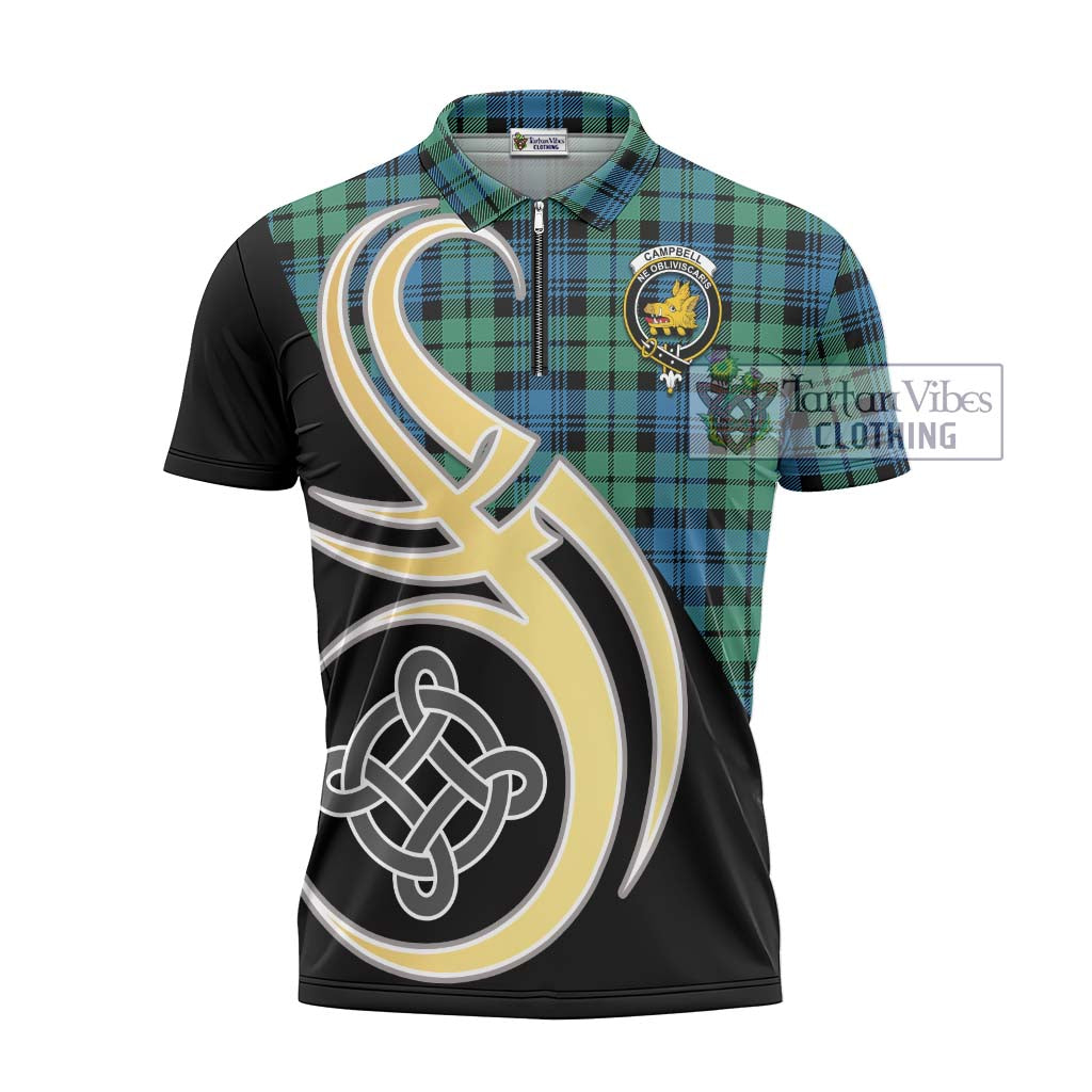 Tartan Vibes Clothing Campbell Ancient 01 Tartan Zipper Polo Shirt with Family Crest and Celtic Symbol Style