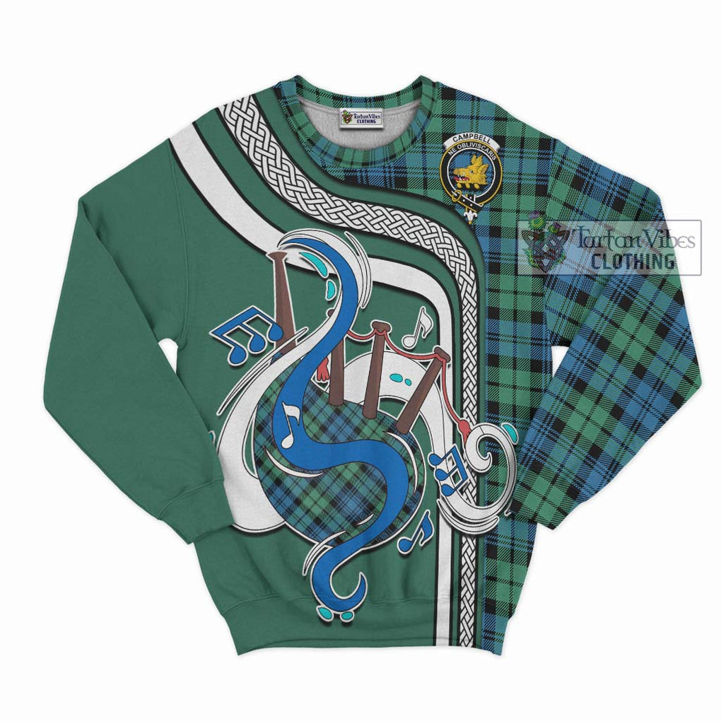 Campbell Ancient 01 Tartan Sweatshirt with Epic Bagpipe Style - Tartanvibesclothing Shop