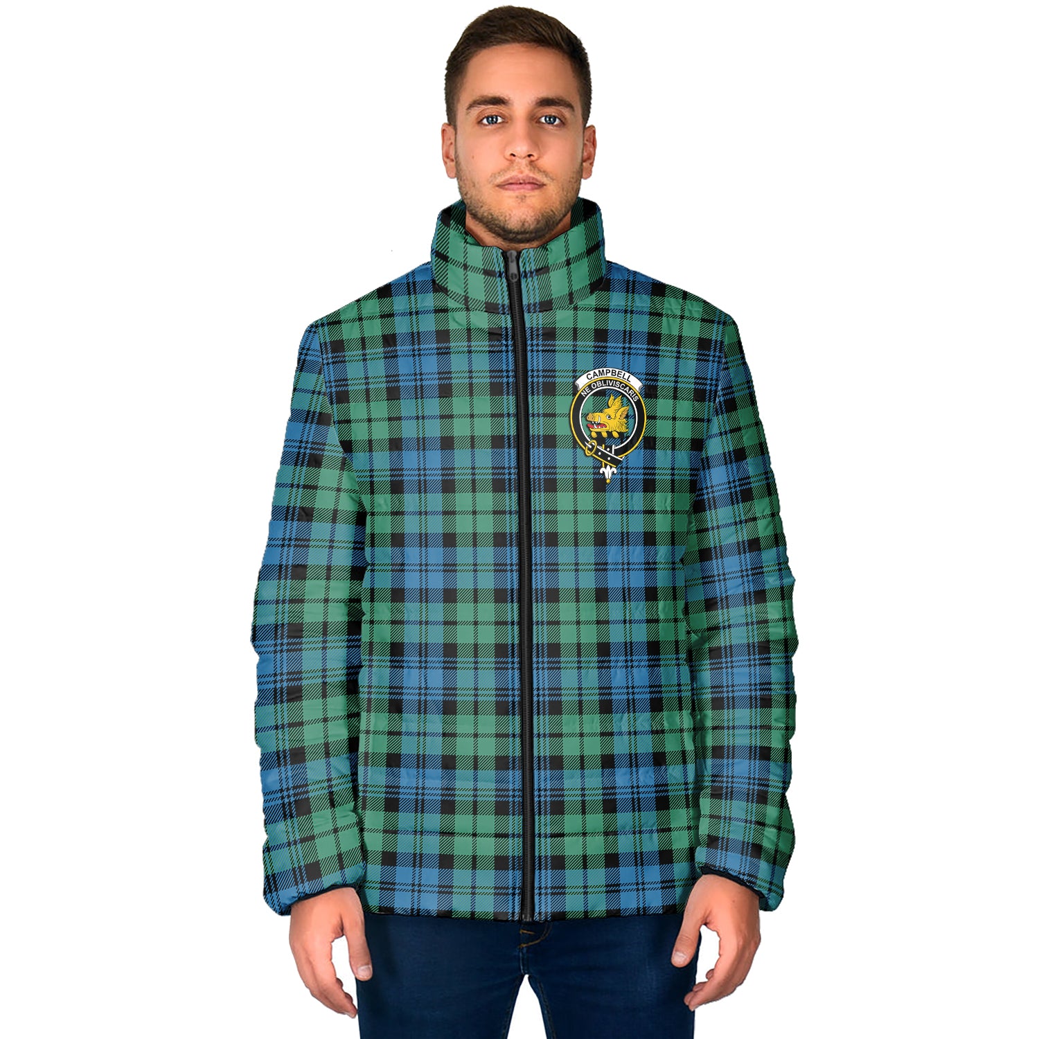 Campbell Ancient 01 Tartan Padded Jacket with Family Crest - Tartan Vibes Clothing