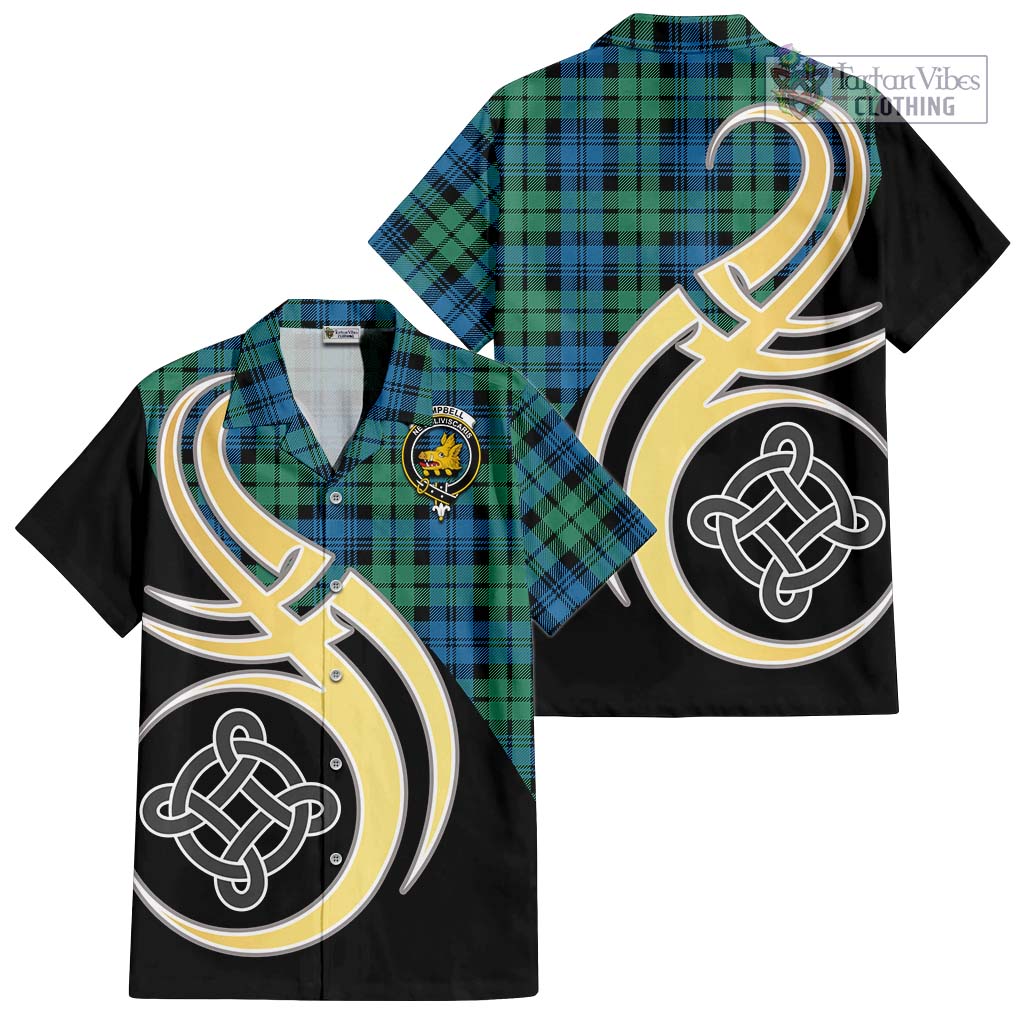 Campbell Ancient 01 Tartan Short Sleeve Button Shirt with Family Crest and Celtic Symbol Style - Tartan Vibes Clothing