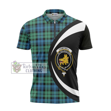 Campbell Ancient 01 Tartan Zipper Polo Shirt with Family Crest Circle Style