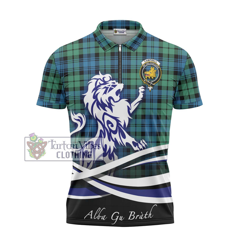 Campbell Ancient 01 Tartan Zipper Polo Shirt with Alba Gu Brath Regal Lion Emblem - Tartanvibesclothing Shop