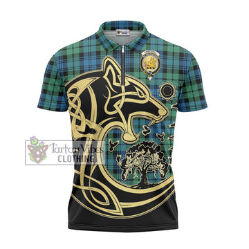 Campbell Ancient 01 Tartan Zipper Polo Shirt with Family Crest Celtic Wolf Style