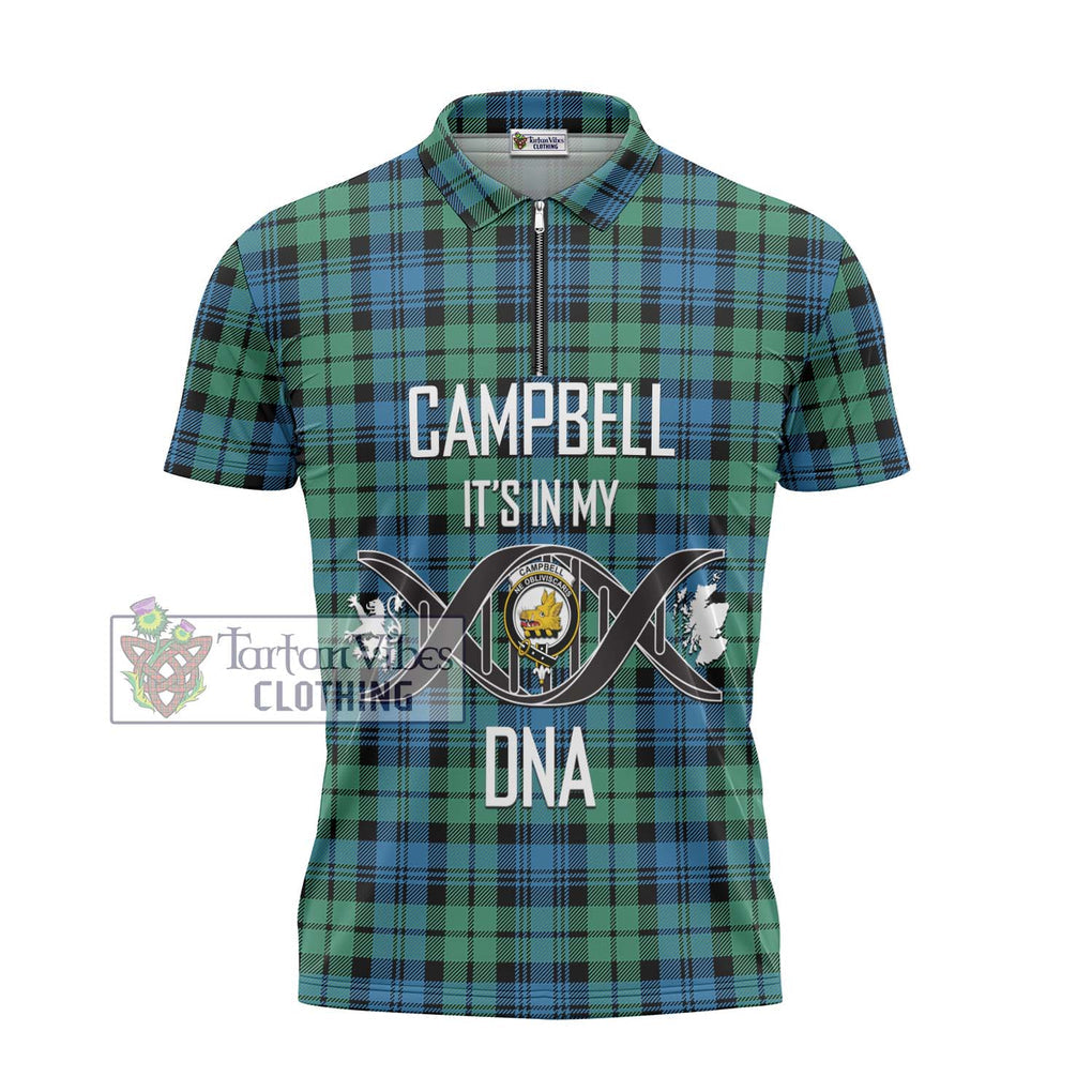 Campbell Ancient 01 Tartan Zipper Polo Shirt with Family Crest DNA In Me Style - Tartanvibesclothing Shop