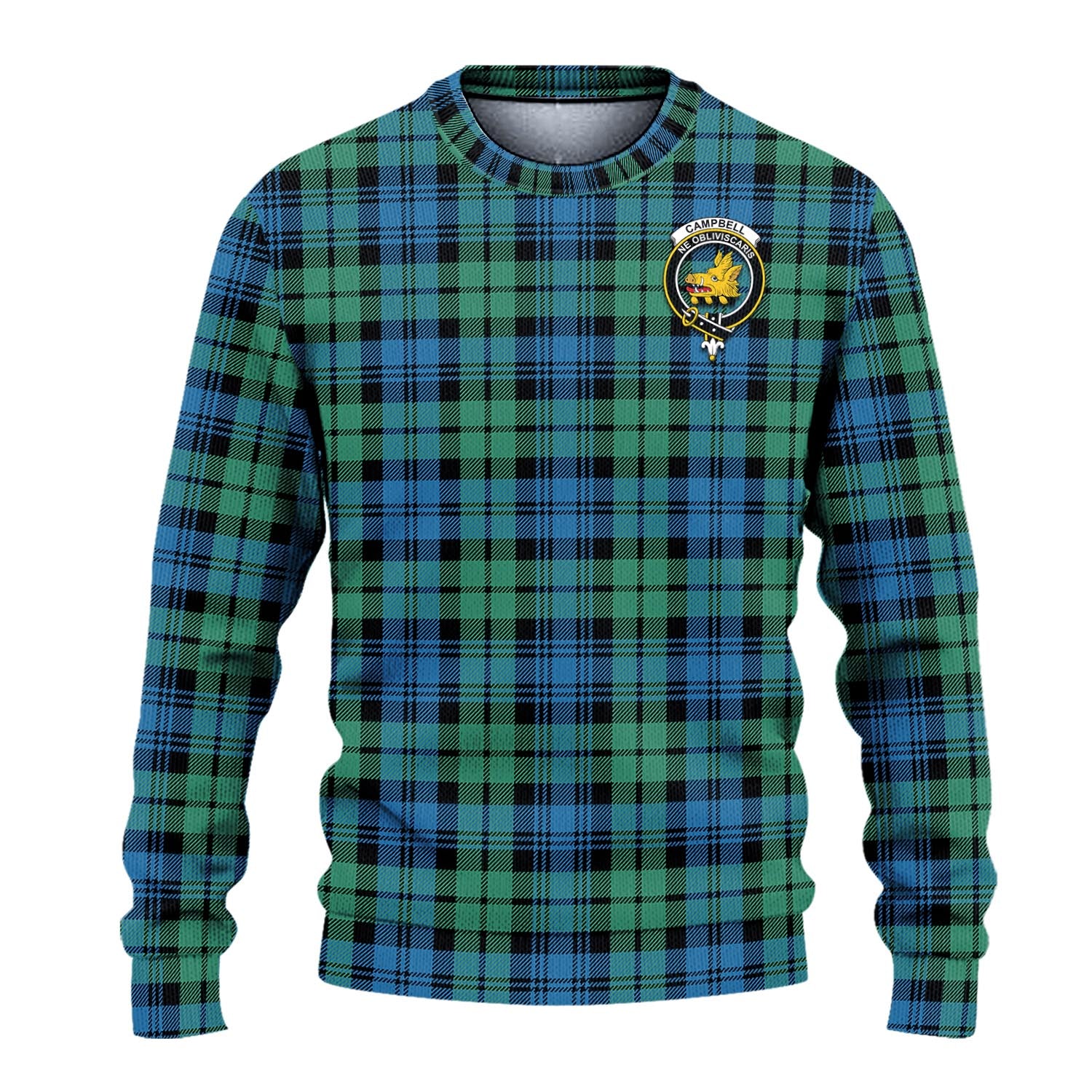 Campbell Ancient 01 Tartan Knitted Sweater with Family Crest - Tartanvibesclothing