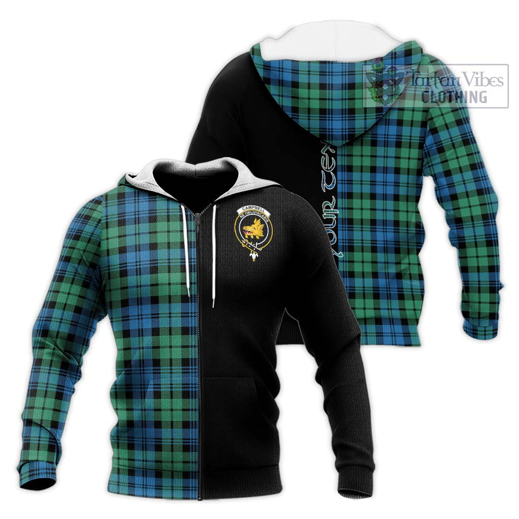 Campbell Ancient 01 Tartan Knitted Hoodie with Family Crest and Half Of Me Style Unisex Knitted Zip Hoodie - Tartanvibesclothing Shop