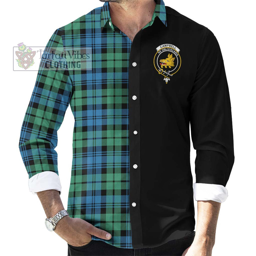 Campbell Ancient 01 Tartan Long Sleeve Button Shirt with Family Crest and Half Of Me Style - Tartanvibesclothing Shop