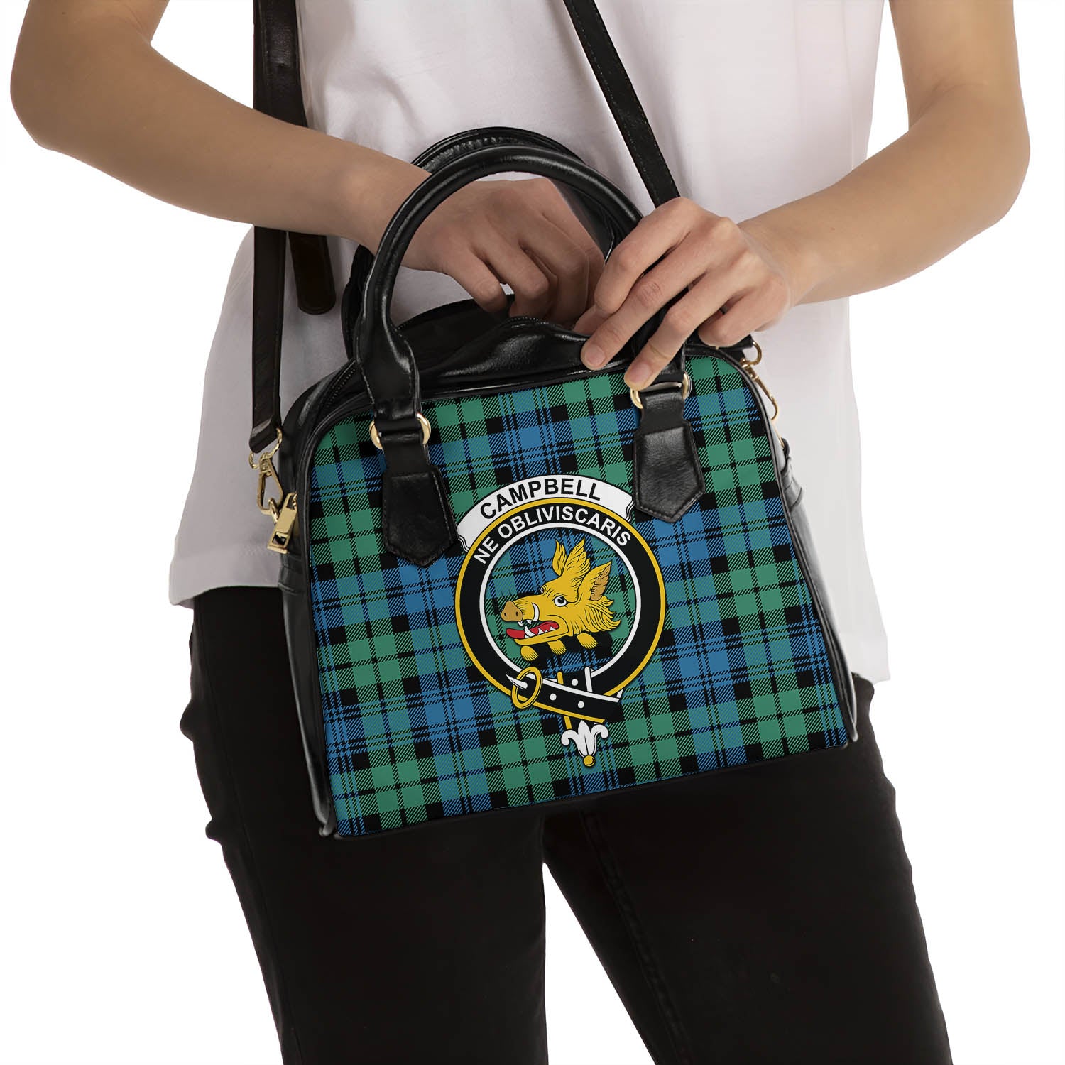 Campbell Ancient 01 Tartan Shoulder Handbags with Family Crest - Tartanvibesclothing