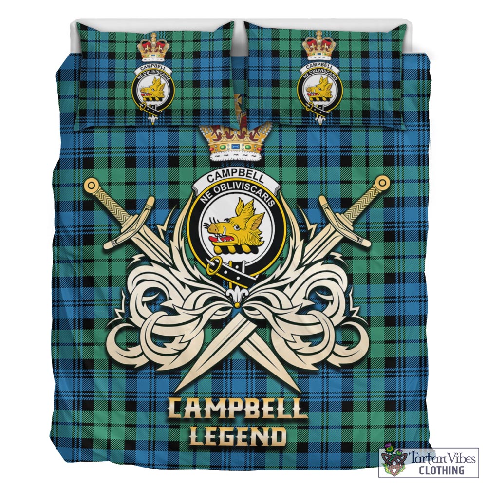 Tartan Vibes Clothing Campbell Ancient 01 Tartan Bedding Set with Clan Crest and the Golden Sword of Courageous Legacy