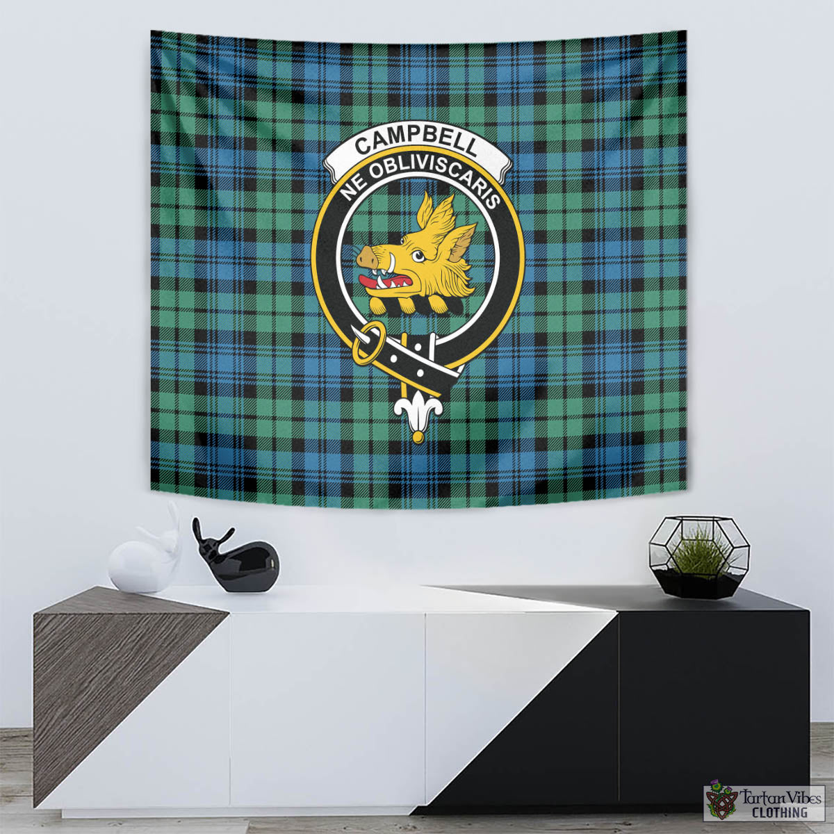 Tartan Vibes Clothing Campbell Ancient 01 Tartan Tapestry Wall Hanging and Home Decor for Room with Family Crest