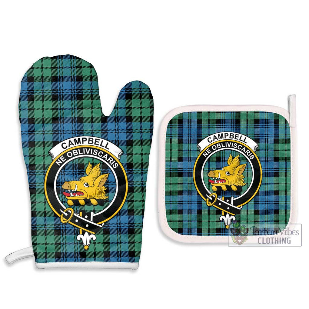 Campbell Ancient 01 Tartan Combo Oven Mitt & Pot-Holder with Family Crest Combo 1 Oven Mitt & 2 Pot-Holder White - Tartan Vibes Clothing