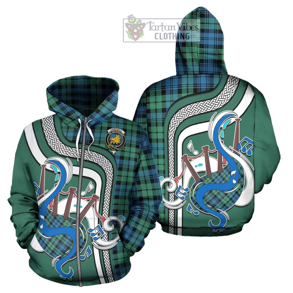 Campbell Ancient 01 Tartan Hoodie with Epic Bagpipe Style - Tartanvibesclothing Shop