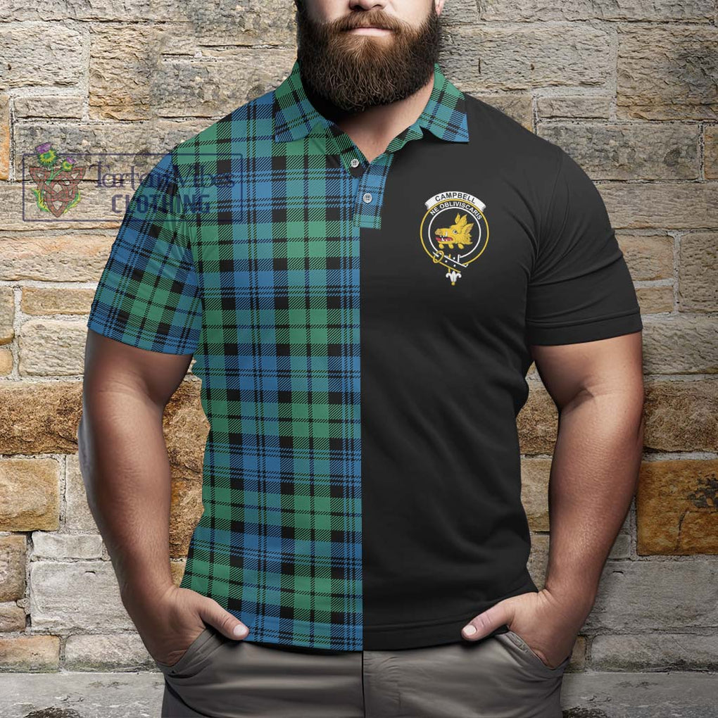 Campbell Ancient 01 Tartan Polo Shirt with Family Crest and Half Of Me Style - Tartanvibesclothing Shop