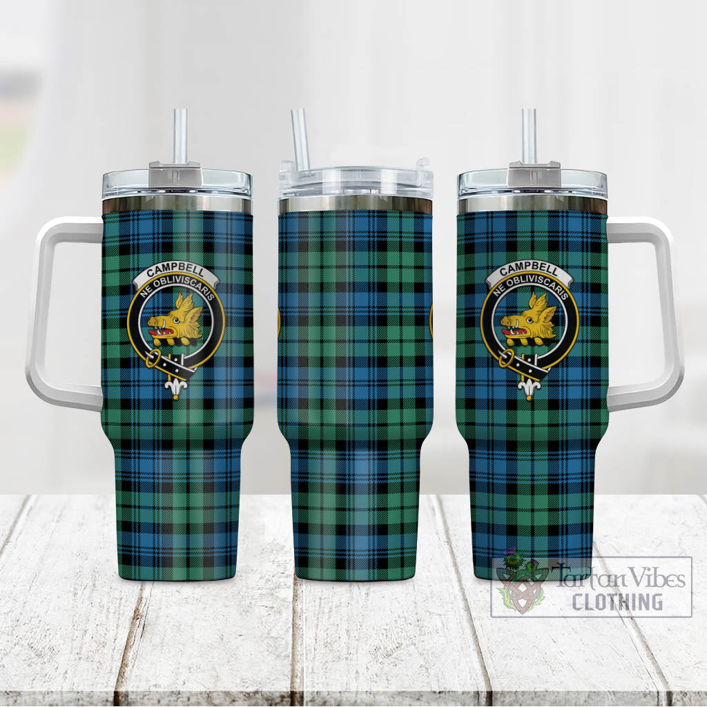 Tartan Vibes Clothing Campbell Ancient 01 Tartan and Family Crest Tumbler with Handle