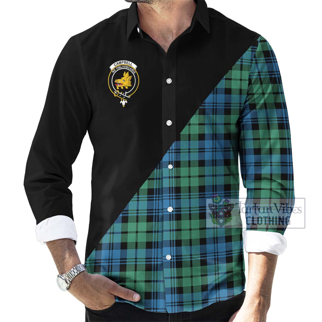 Tartan Vibes Clothing Campbell Ancient 01 Tartan Long Sleeve Button Shirt with Family Crest and Military Logo Style