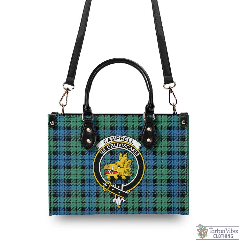 Tartan Vibes Clothing Campbell Ancient 01 Tartan Luxury Leather Handbags with Family Crest