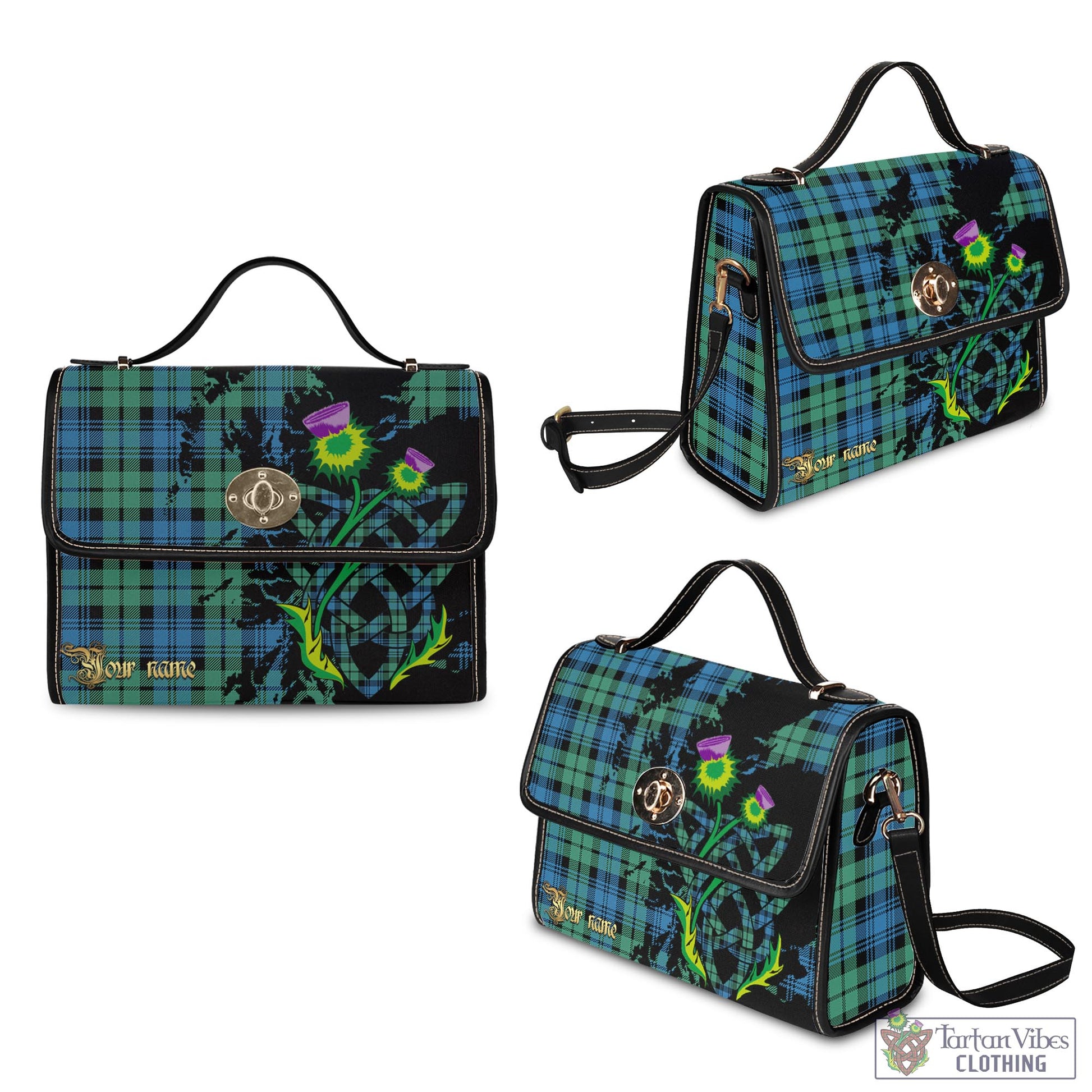 Tartan Vibes Clothing Campbell Ancient #01 Tartan Waterproof Canvas Bag with Scotland Map and Thistle Celtic Accents