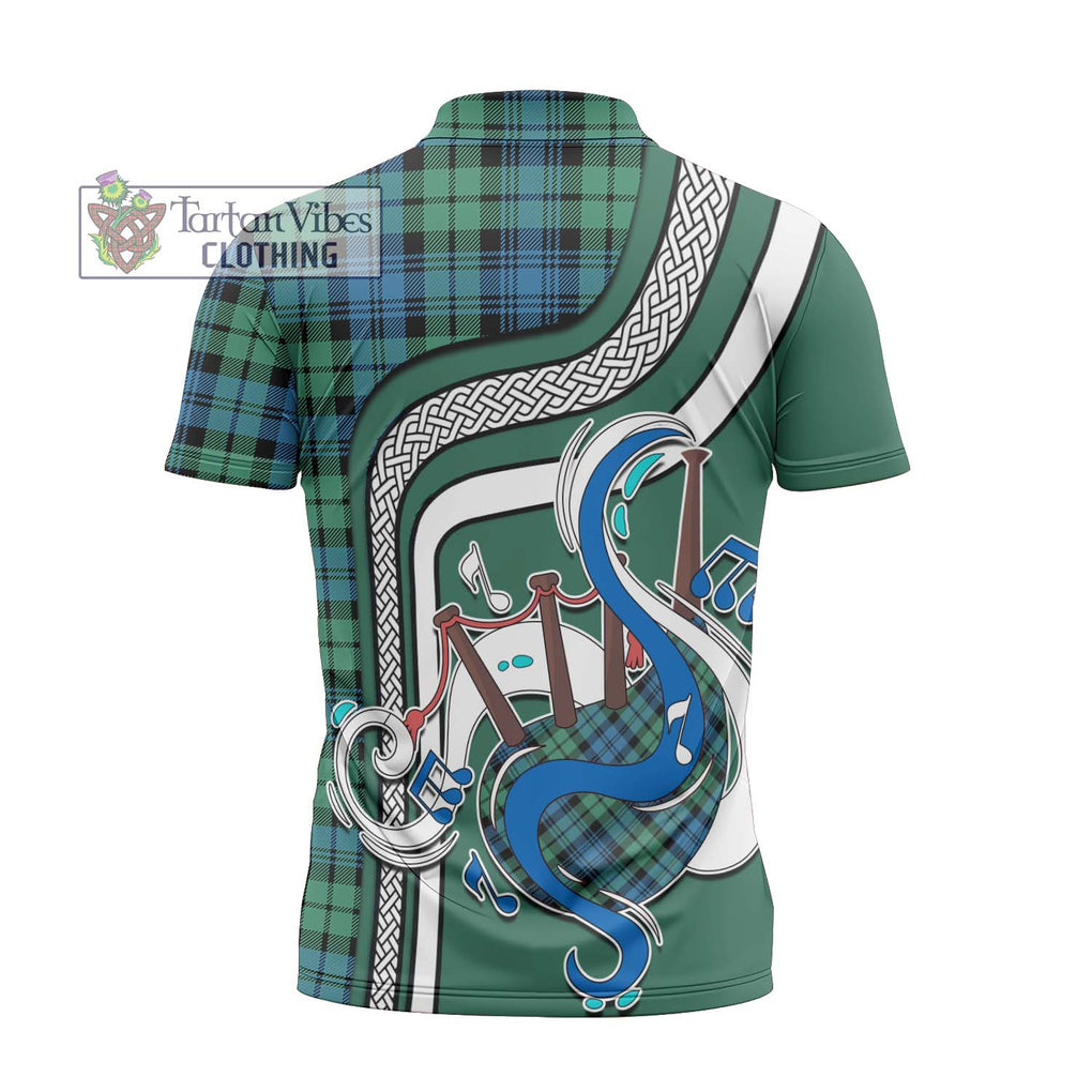 Campbell Ancient 01 Tartan Zipper Polo Shirt with Epic Bagpipe Style - Tartanvibesclothing Shop