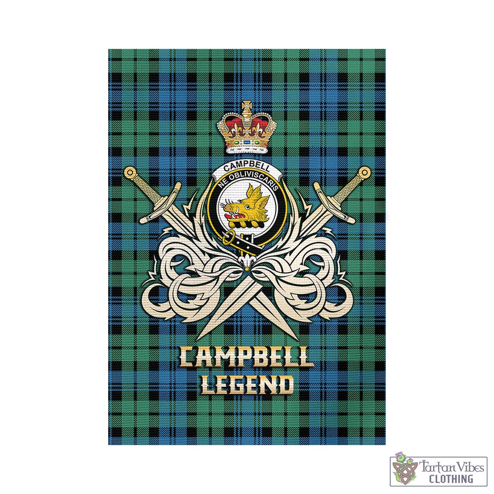 Tartan Vibes Clothing Campbell Ancient 01 Tartan Flag with Clan Crest and the Golden Sword of Courageous Legacy