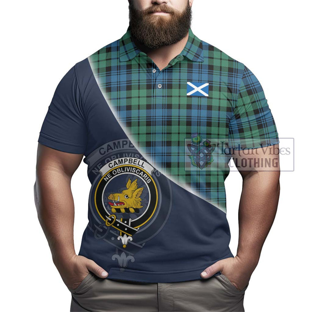 Campbell Ancient 01 Tartan Polo Shirt with Personalised National Flag and Family Crest Half Style - Tartanvibesclothing Shop