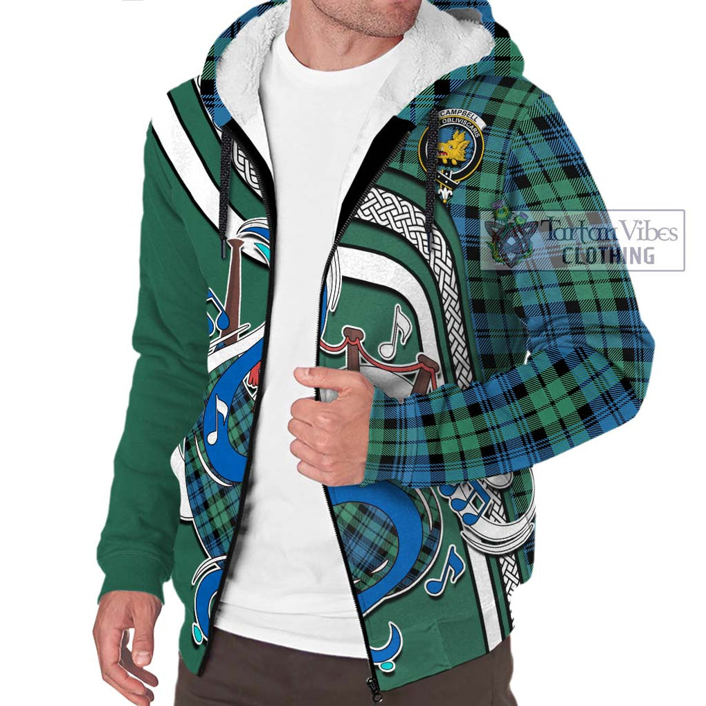 Campbell Ancient 01 Tartan Sherpa Hoodie with Epic Bagpipe Style Unisex - Tartanvibesclothing Shop