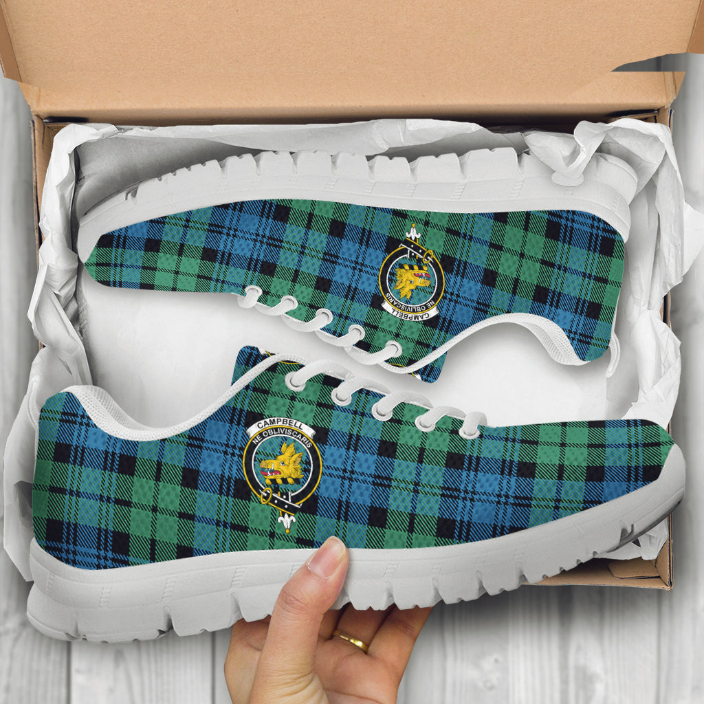 Campbell Ancient 01 Tartan Sneakers with Family Crest - Tartan Vibes Clothing