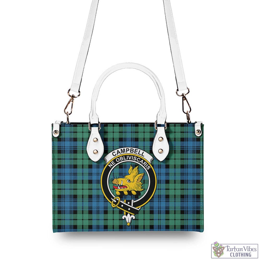 Tartan Vibes Clothing Campbell Ancient 01 Tartan Luxury Leather Handbags with Family Crest