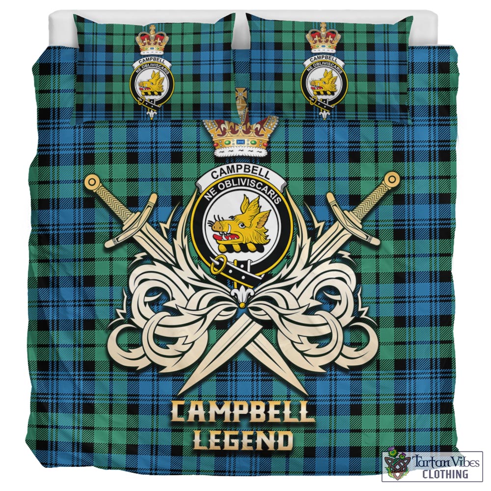 Tartan Vibes Clothing Campbell Ancient 01 Tartan Bedding Set with Clan Crest and the Golden Sword of Courageous Legacy