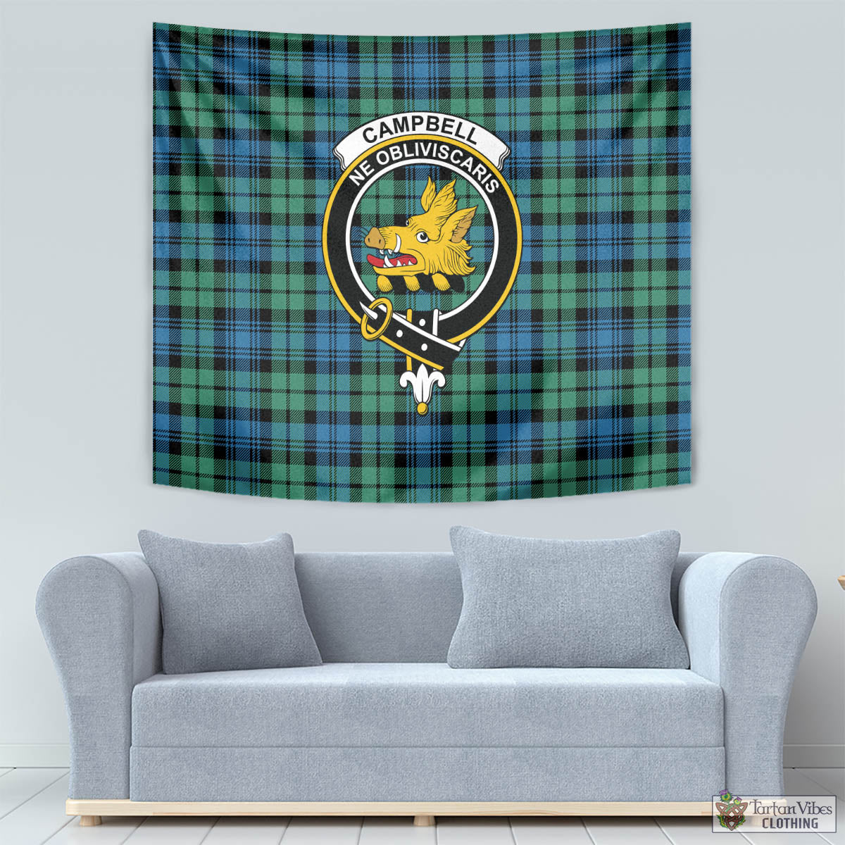 Tartan Vibes Clothing Campbell Ancient 01 Tartan Tapestry Wall Hanging and Home Decor for Room with Family Crest