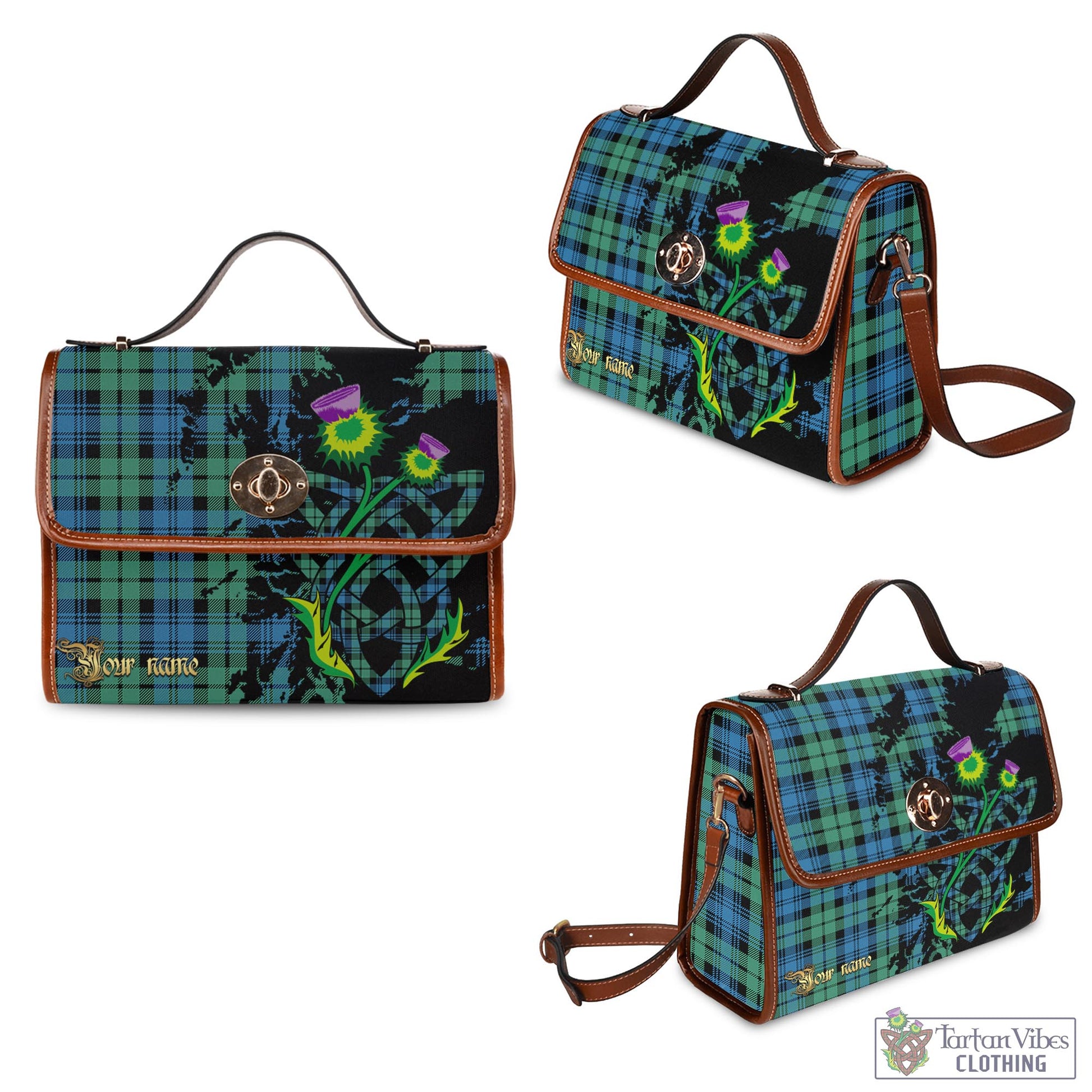 Tartan Vibes Clothing Campbell Ancient #01 Tartan Waterproof Canvas Bag with Scotland Map and Thistle Celtic Accents