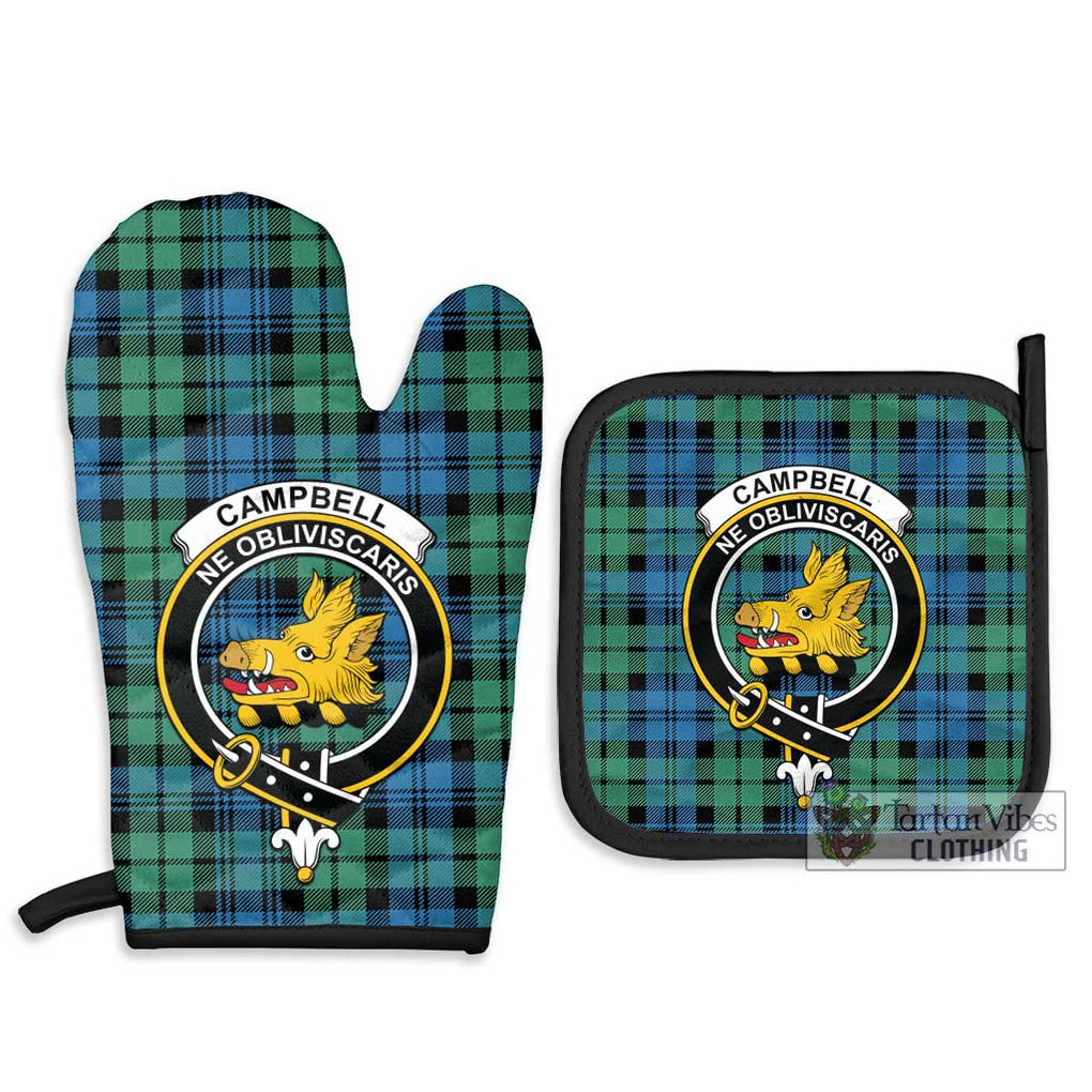 Campbell Ancient 01 Tartan Combo Oven Mitt & Pot-Holder with Family Crest Combo 1 Oven Mitt & 2 Pot-Holder Black - Tartan Vibes Clothing