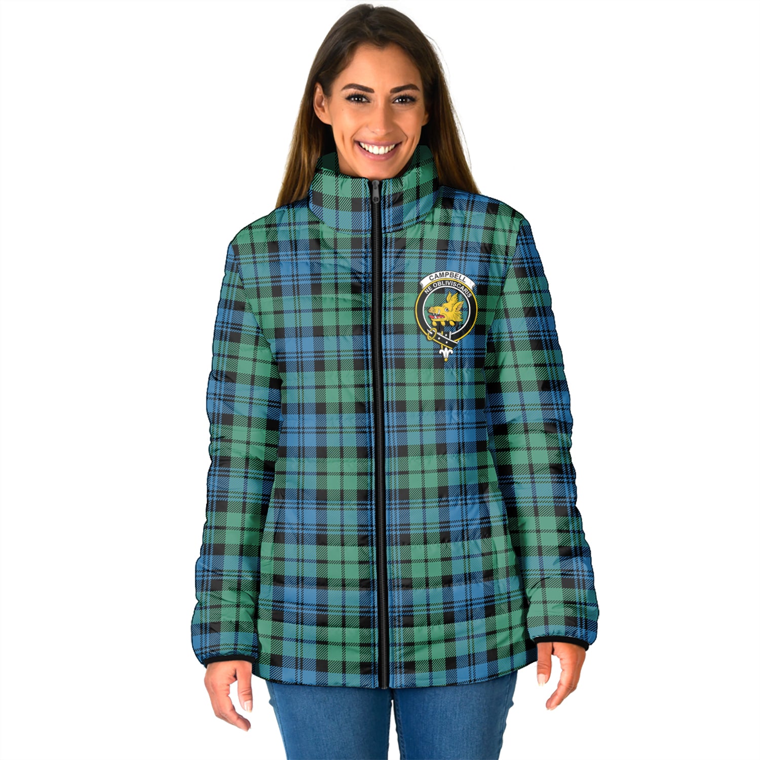 Campbell Ancient 01 Tartan Padded Jacket with Family Crest - Tartan Vibes Clothing