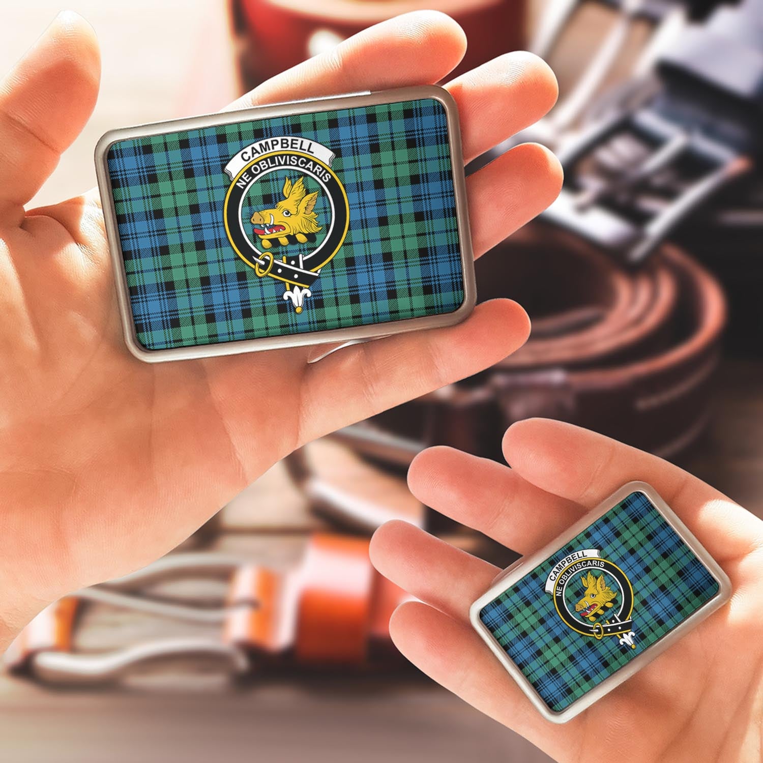 Campbell Ancient 01 Tartan Belt Buckles with Family Crest - Tartan Vibes Clothing